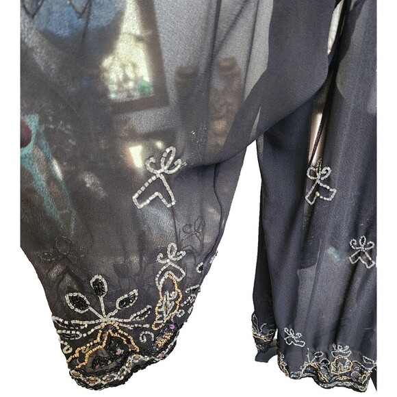 Roaman's Black Sheer Beaded Duster Plus Size 34 - Picture 3 of 8